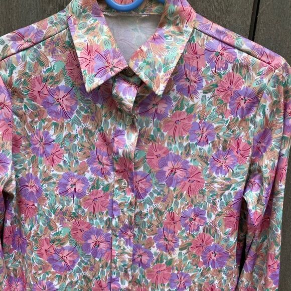 Vintage‎ Floral Polyester Blouse - Picture 2 of 6